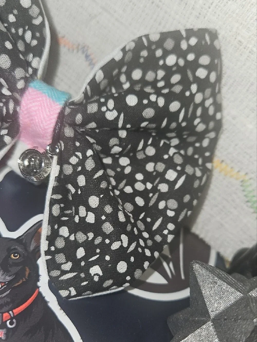 Handcrafted Black & White Polka Bow Pet Collar Accessory NEW